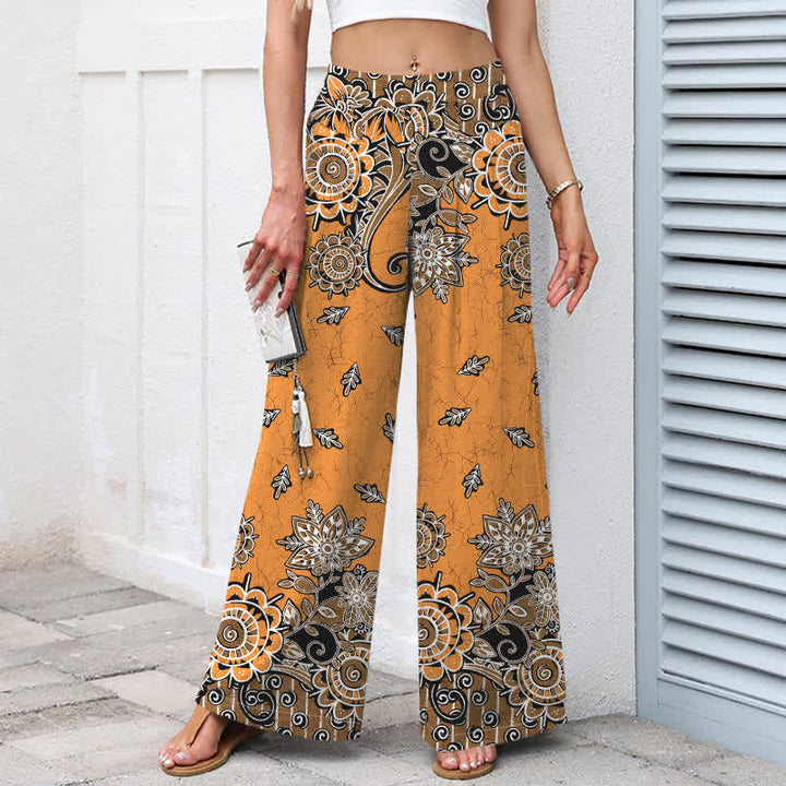 Buddha Stones Pantalon bohème en coton et lin à motif mandala et taille élastique, jambes larges et poches pour femme - image 8