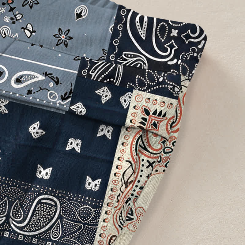 Buddha Stones Pantalon large pour femme, en patchwork de coton et lin, à motif cachemire et taille élastique, avec poches - image 3