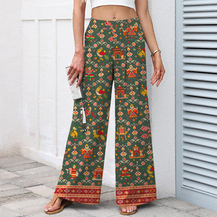 Buddha Stones Pantalon large à taille élastique et poches pour femme, en coton et lin, motif géométrique bohème - image 6
