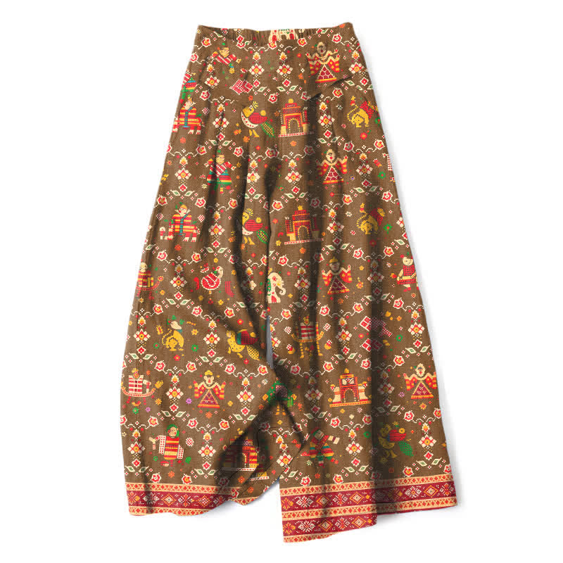 Buddha Stones Pantalon large à taille élastique et poches pour femme, en coton et lin, motif géométrique bohème - DarkGoldenrod - US16，UK/AU20，EU48 (3XL) - image 7