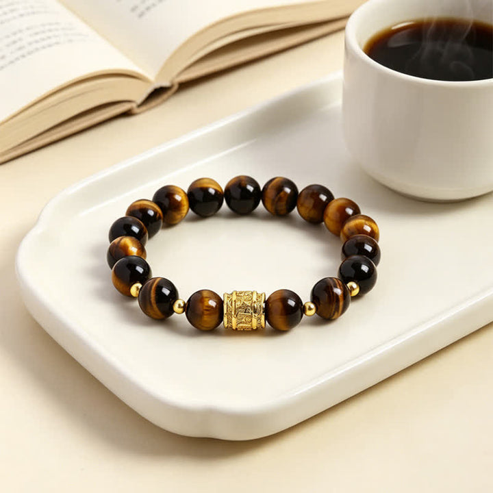 Buddha Stones Bracelet de perles de courage en œil de tigre et obsidienne noire - image 1
