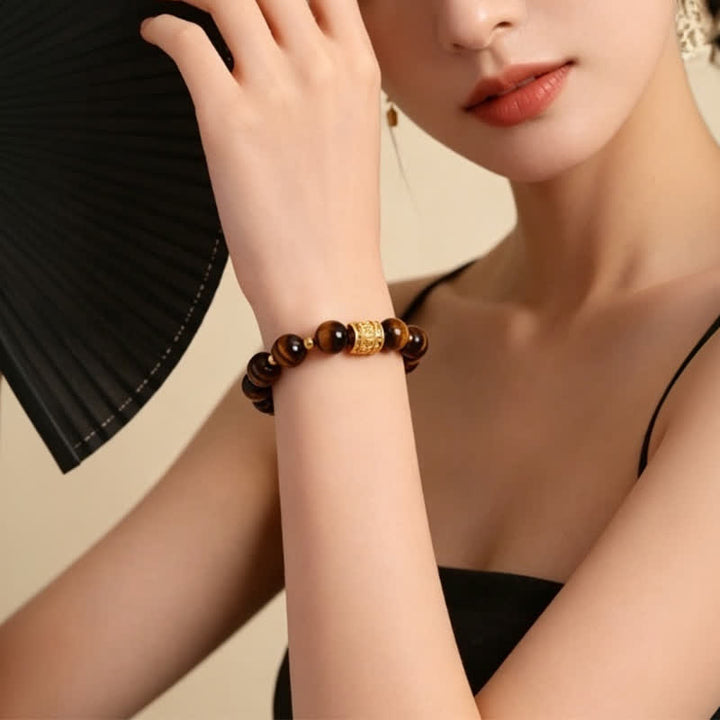 Buddha Stones Bracelet de perles de courage en œil de tigre et obsidienne noire - image 9