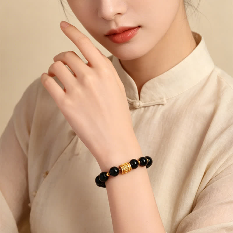 Buddha Stones Bracelet de perles de courage en œil de tigre et obsidienne noire - image 15