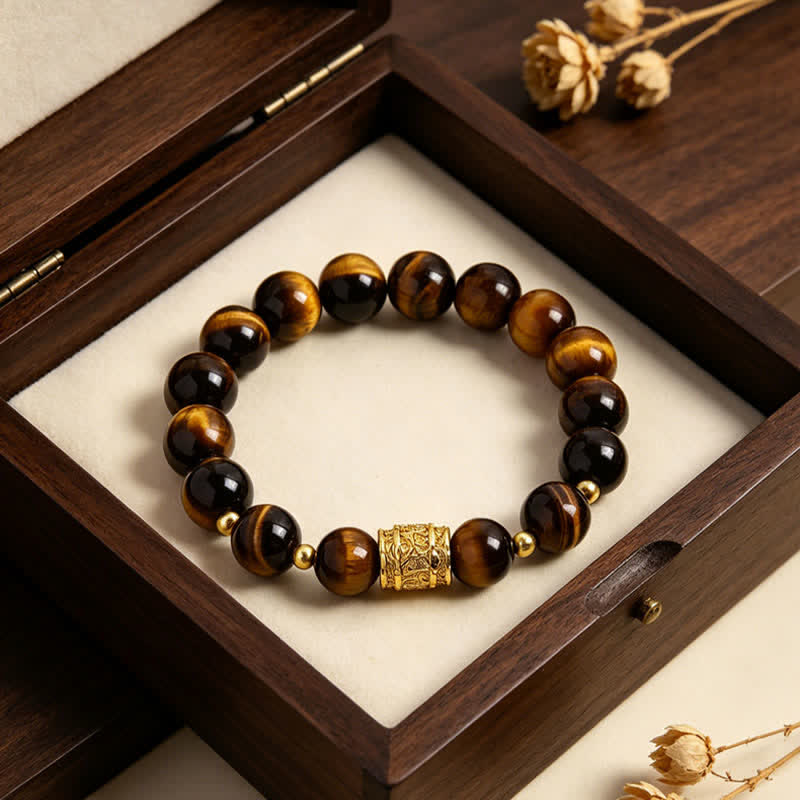 Buddha Stones Bracelet de perles de courage en œil de tigre et obsidienne noire - image 3