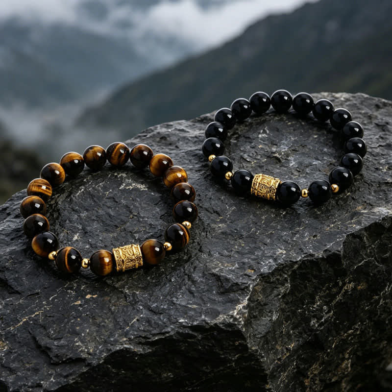 Buddha Stones Bracelet de perles de courage en œil de tigre et obsidienne noire - image 18