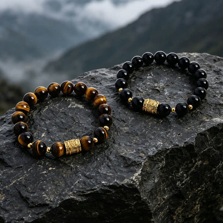 Buddha Stones Bracelet de perles de courage en œil de tigre et obsidienne noire - image 18