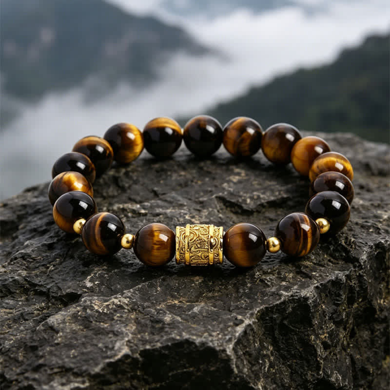 Buddha Stones Bracelet de perles de courage en œil de tigre et obsidienne noire - Œil de tigre (Confiance ♥ Concentration) - image 0