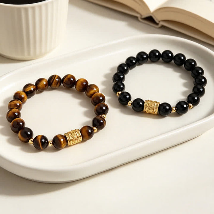 Buddha Stones Bracelet de perles de courage en œil de tigre et obsidienne noire - image 19
