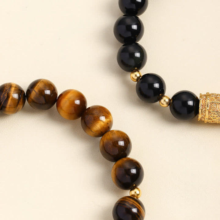 Buddha Stones Bracelet de perles de courage en œil de tigre et obsidienne noire - image 20