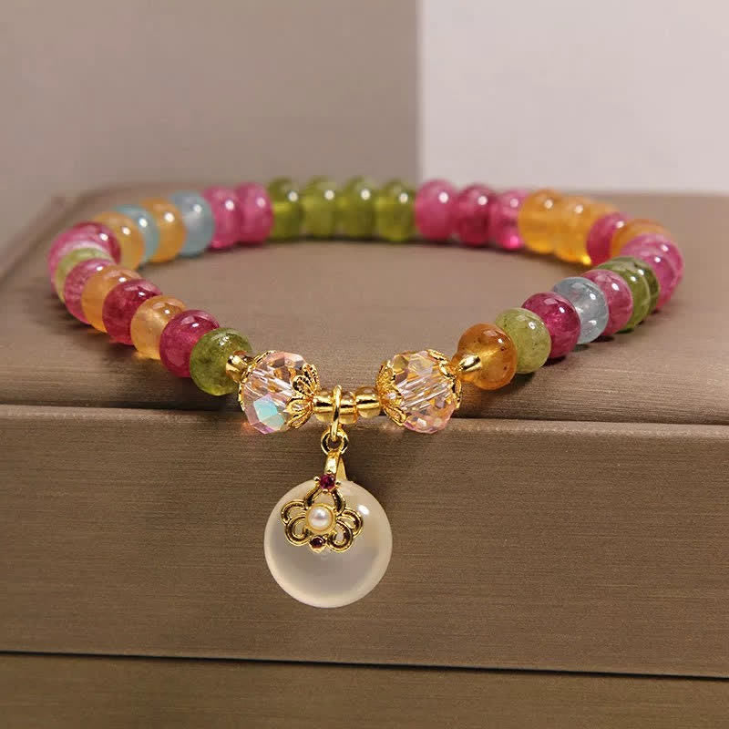 Buddha Stones Bracelet de sagesse en tourmaline et calcédoine multicolores naturelles - image 1