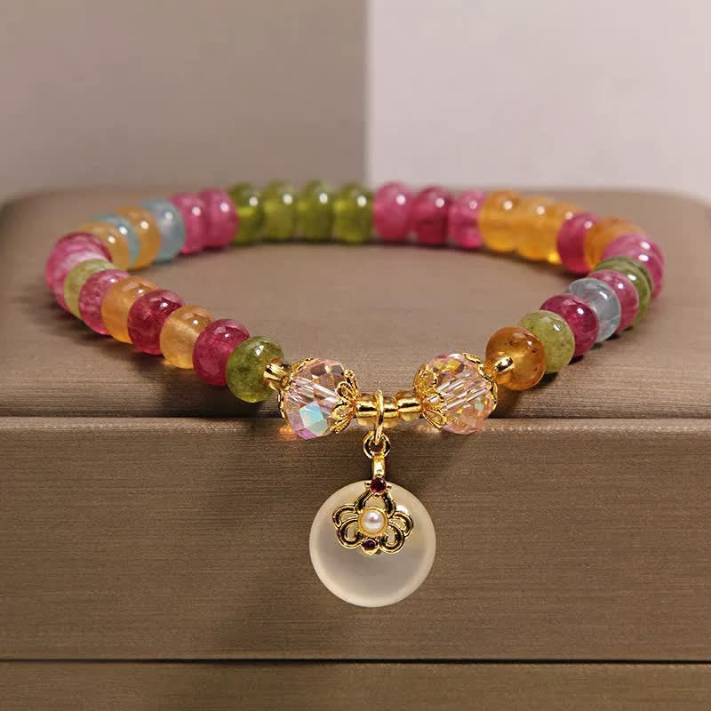Buddha Stones Bracelet de sagesse en tourmaline et calcédoine multicolores naturelles - Tourmaline (Amour positif ♥) - image 0