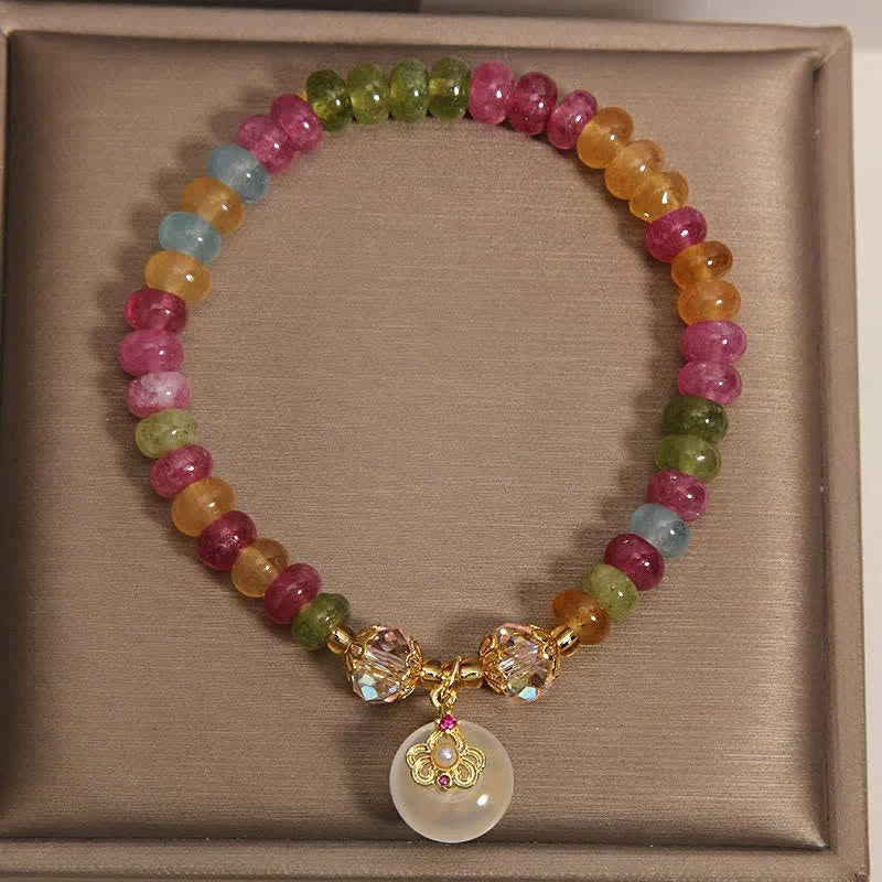 Buddha Stones Bracelet de sagesse en tourmaline et calcédoine multicolores naturelles - image 4