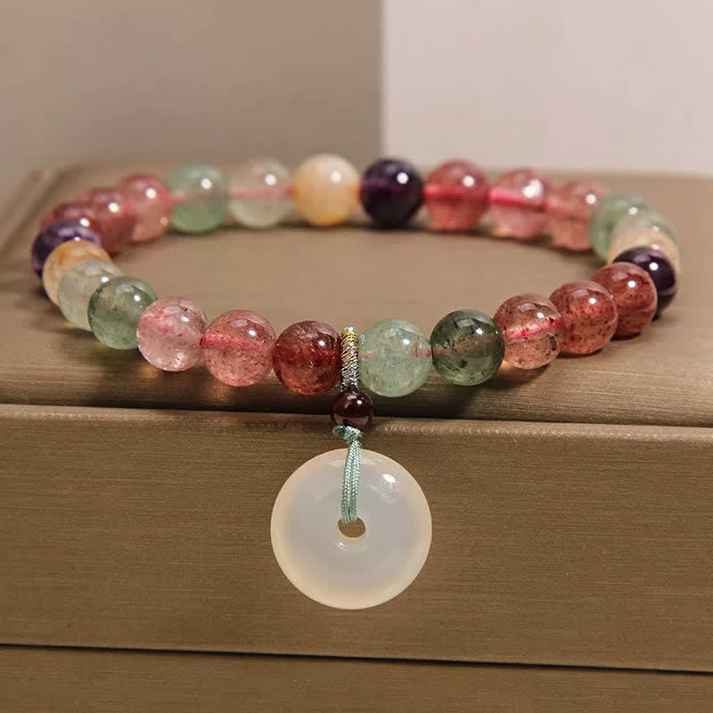Buddha Stones Bracelet d'amour en calcédoine quartz fraise et boucle de paix - Quartz fraise (Amour ♥ Guérison) - image 0