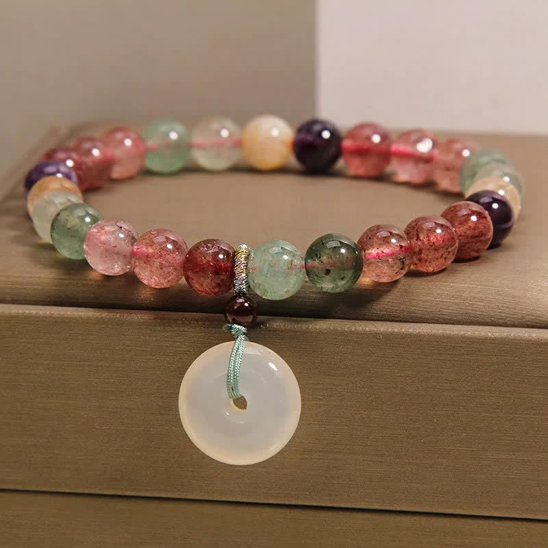 Buddha Stones Bracelet d'amour en calcédoine quartz fraise et boucle de paix - image 1