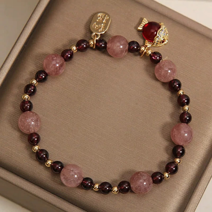 Buddha Stones Bracelet de guérison en quartz fraise et grenat, motif carpe koï et poisson Fu - image 10