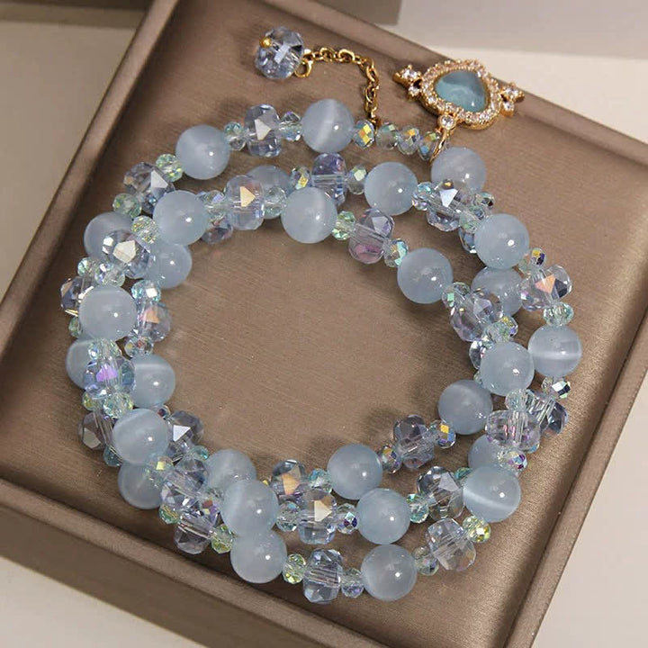 Buddha Stones Bracelet de confiance à triple tour en forme de cœur œil de chat bleu - image 4
