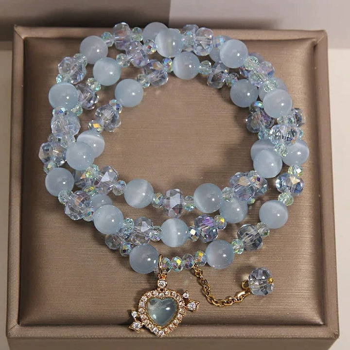 Buddha Stones Bracelet de confiance à triple tour en forme de cœur œil de chat bleu - image 3