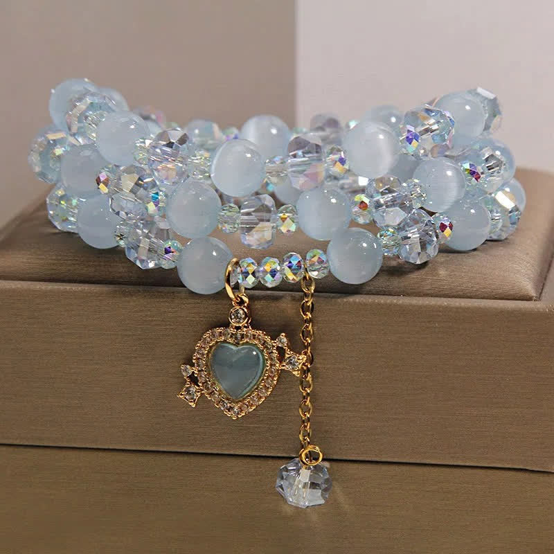 Buddha Stones Bracelet de confiance à triple tour en forme de cœur œil de chat bleu - image 1