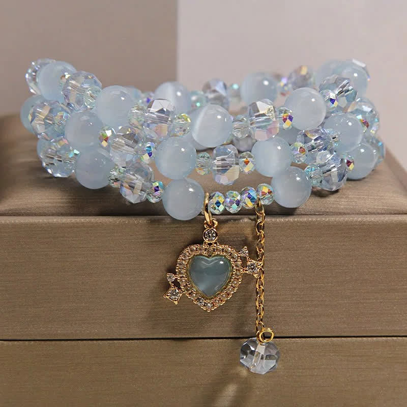 Buddha Stones Bracelet de confiance à triple tour en forme de cœur œil de chat bleu - image 2