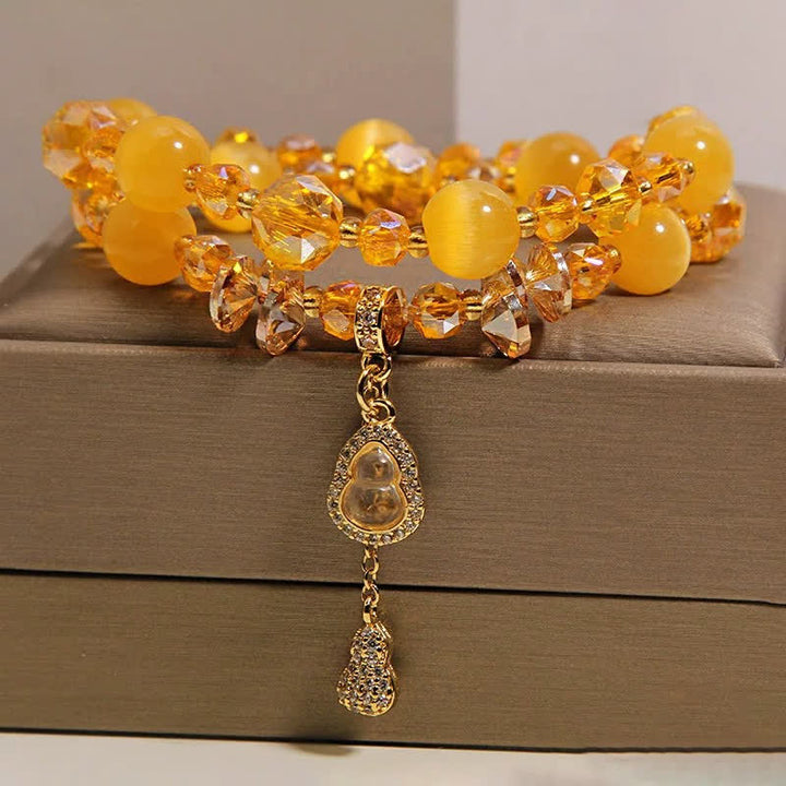 Buddha Stones Bracelet à perles double couche avec pendentif en forme de calebasse et œil de chat - image 7
