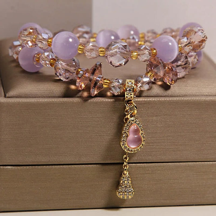 Buddha Stones Bracelet à perles double couche avec pendentif en forme de calebasse et œil de chat - image 11