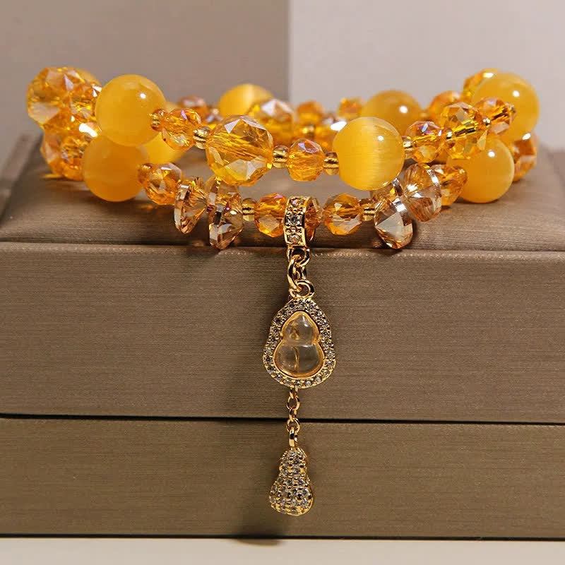 Buddha Stones Bracelet à perles double couche avec pendentif en forme de calebasse et œil de chat - image 6