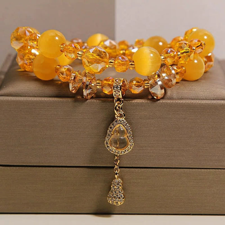 Buddha Stones Bracelet à perles double couche avec pendentif en forme de calebasse et œil de chat - image 6