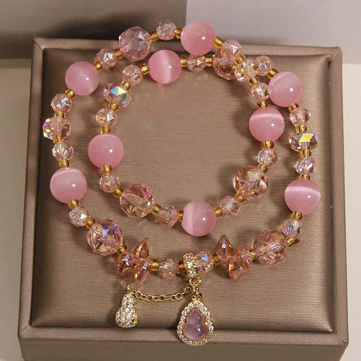 Buddha Stones Bracelet à perles double couche avec pendentif en forme de calebasse et œil de chat - image 1