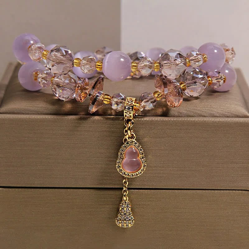 Buddha Stones Bracelet à perles double couche avec pendentif en forme de calebasse et œil de chat - Œil de chat violet - image 9