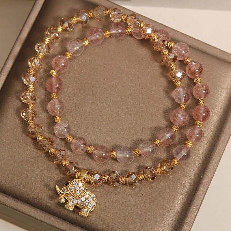 Buddha Stones Bracelet de guérison éléphant en quartz fraise à double enroulement - image 4