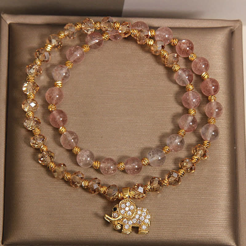 Buddha Stones Bracelet de guérison éléphant en quartz fraise à double enroulement - image 8