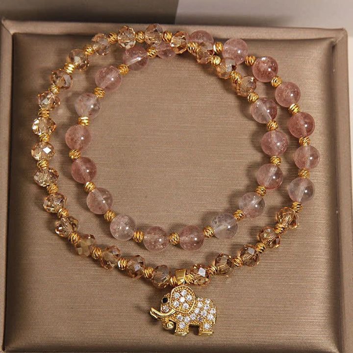 Buddha Stones Bracelet de guérison éléphant en quartz fraise à double enroulement - image 8