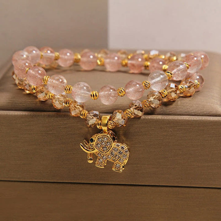 Buddha Stones Bracelet de guérison éléphant en quartz fraise à double enroulement - image 2