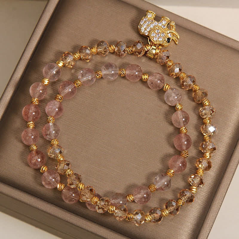 Buddha Stones Bracelet de guérison éléphant en quartz fraise à double enroulement - image 3