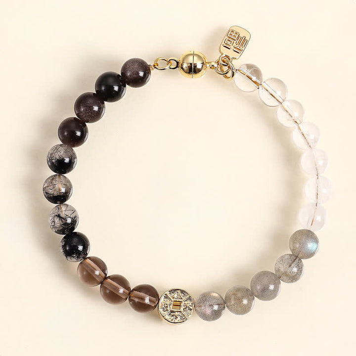 Buddha Stones Bracelet du bonheur en cuivre avec pierre œil de tigre naturelle et caractères Fu - Quartz rutile noir (Protection ♥ Ancrage) - image 9