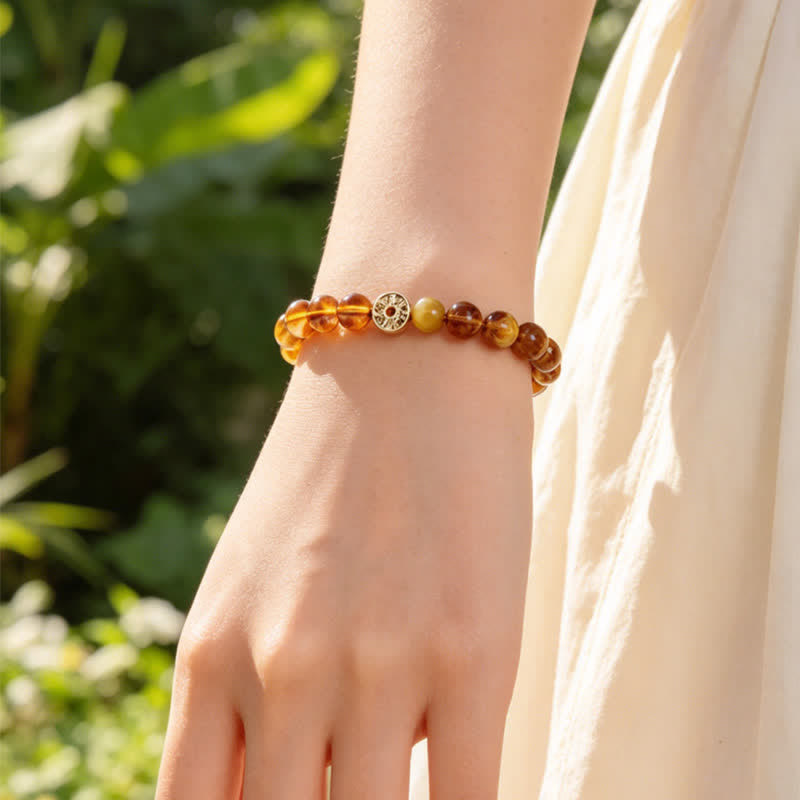 Buddha Stones Bracelet du bonheur en cuivre avec pierre œil de tigre naturelle et caractères Fu - image 3