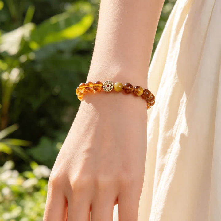 Buddha Stones Bracelet du bonheur en cuivre avec pierre œil de tigre naturelle et caractères Fu - image 3