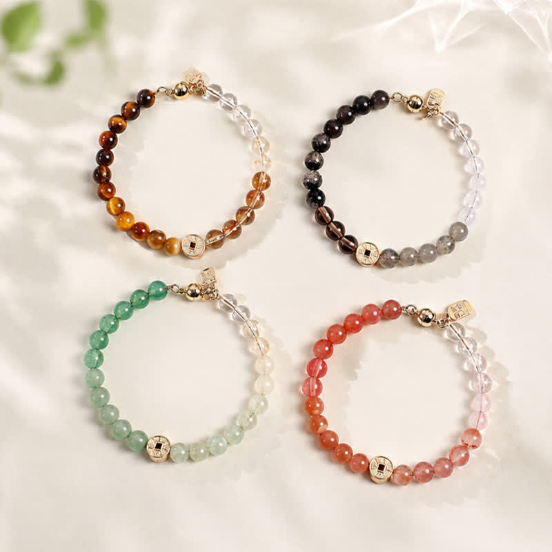Buddha Stones Bracelet du bonheur en cuivre avec pierre œil de tigre naturelle et caractères Fu - image 30