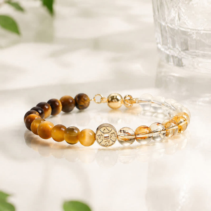Buddha Stones Bracelet du bonheur en cuivre avec pierre œil de tigre naturelle et caractères Fu - image 1