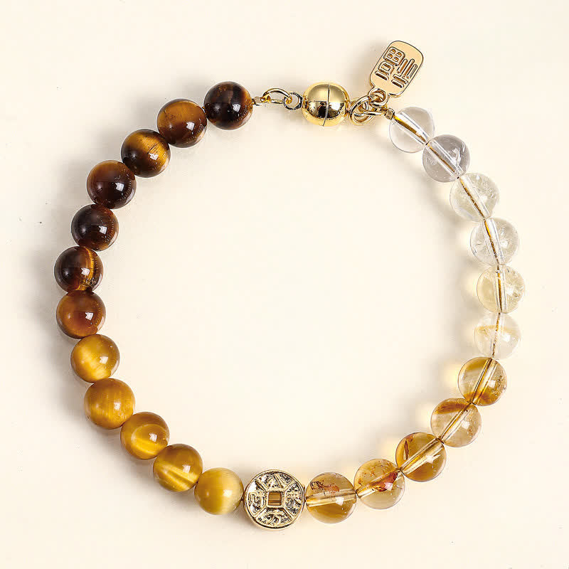 Buddha Stones Bracelet du bonheur en cuivre avec pierre œil de tigre naturelle et caractères Fu - Œil de tigre (Confiance ♥ Concentration) - image 0
