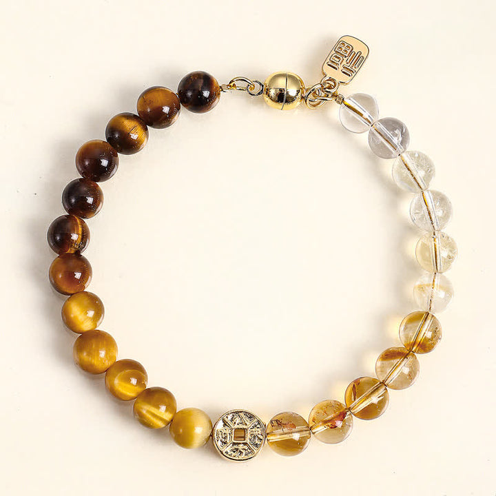Buddha Stones Bracelet du bonheur en cuivre avec pierre œil de tigre naturelle et caractères Fu - Œil de tigre (Confiance ♥ Concentration) - image 0