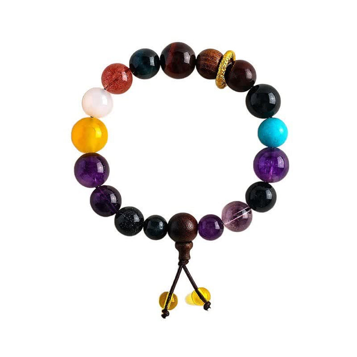 Buddha Stones Bracelet tibétain d'équilibre à 18 perles d'améthyste et d'œil de tigre - Améthyste (Soulagement du stress ♥ Intuition) - image 0