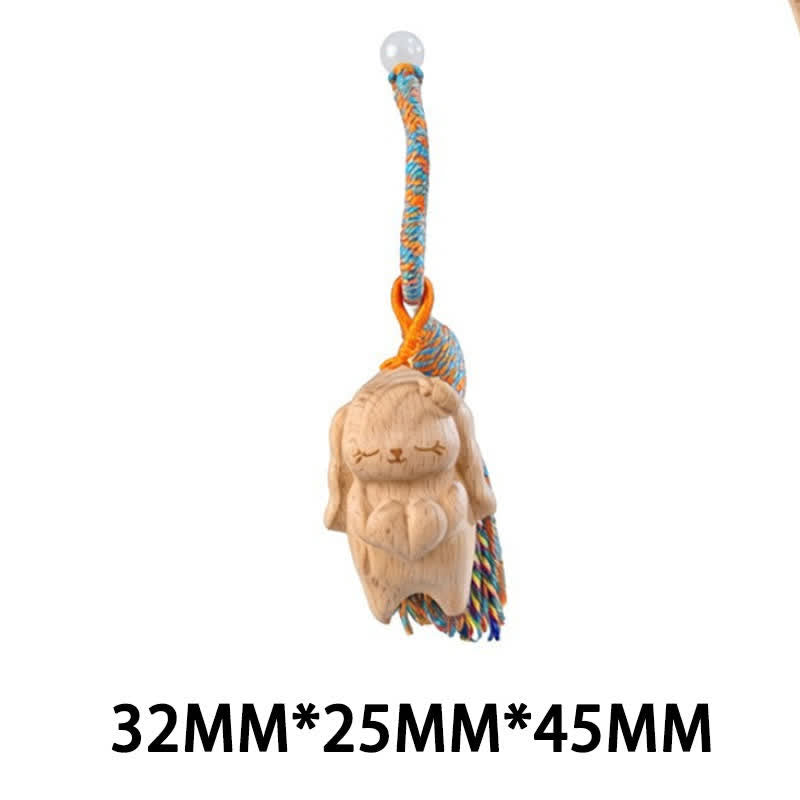 Buddha Stones Porte-clés porte-bonheur en bois clair sculpté à la main avec pompon chat, symbole d'ancrage - Lapin bleu - image 36