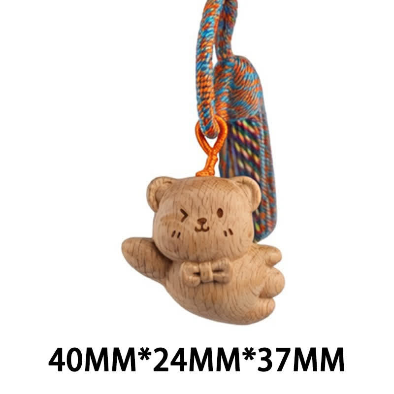 Buddha Stones Porte-clés porte-bonheur en bois clair sculpté à la main avec pompon chat, symbole d'ancrage - Ours bleu - image 33
