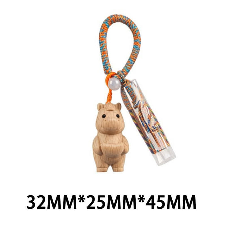 Buddha Stones Porte-clés porte-bonheur en bois clair sculpté à la main avec pompon chat, symbole d'ancrage - Cheval bleu - image 35