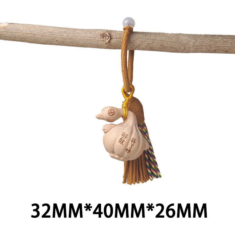 Buddha Stones Porte-clés porte-bonheur en bois clair sculpté à la main avec pompon chat, symbole d'ancrage - Canard brun - image 19