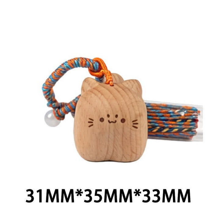 Buddha Stones Porte-clés porte-bonheur en bois clair sculpté à la main avec pompon chat, symbole d'ancrage - Chat bleu debout - image 28