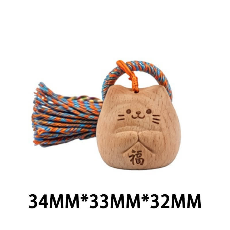 Buddha Stones Porte-clés porte-bonheur en bois clair sculpté à la main avec pompon chat, symbole d'ancrage - Chat porte-bonheur bleu - image 27