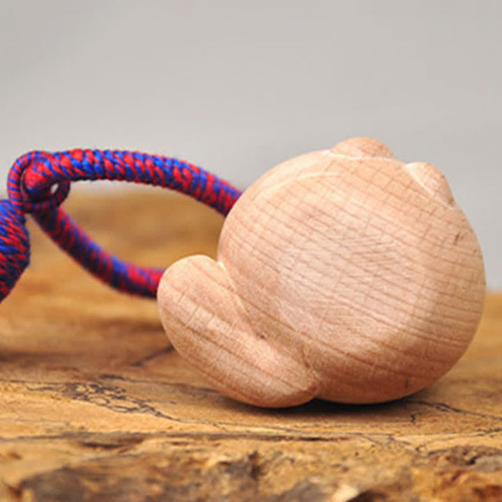 Buddha Stones Porte-clés porte-bonheur en bois clair sculpté à la main avec pompon chat, symbole d'ancrage - image 8