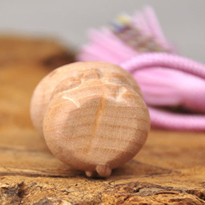 Buddha Stones Porte-clés porte-bonheur en bois clair sculpté à la main avec pompon chat, symbole d'ancrage - image 14